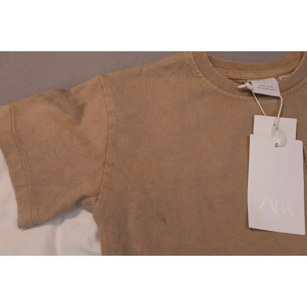 NEW Zara Baby Boy Brown Bear Graphic Short Sleeve Tee 2-piece Set Size 2Y 92cm